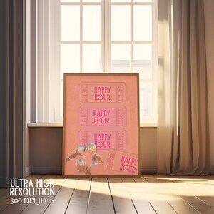 Fair Ticket Preppy Wall Art Digital Print Instant Download 3 tickets Saying WallArt | Dopamine Happy Hour Bar Cart afdrukbare hangende poster