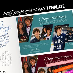 Yearbook Ad Template Half Page | Senior Tribute Page Sports Banquet Program Ad | Teal Dance Recital Theatre Playbill Photo Collage | Canva