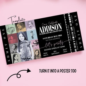 Plantilla de invitación para fiesta de cumpleaños con póster de Eras digitales personalizado / Invitación con boleto de Eras de dos dígitos personalizado / BirthdayGirl Era DIY Canva