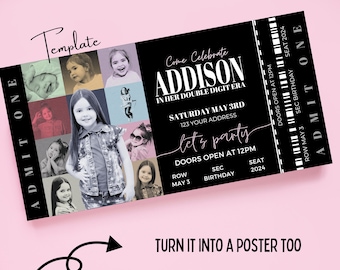 Custom Digital Eras Poster Birthday Party Invitation Template | Personalized Double Digits Era Ticket Invite | BirthdayGirl Era DIY Canva