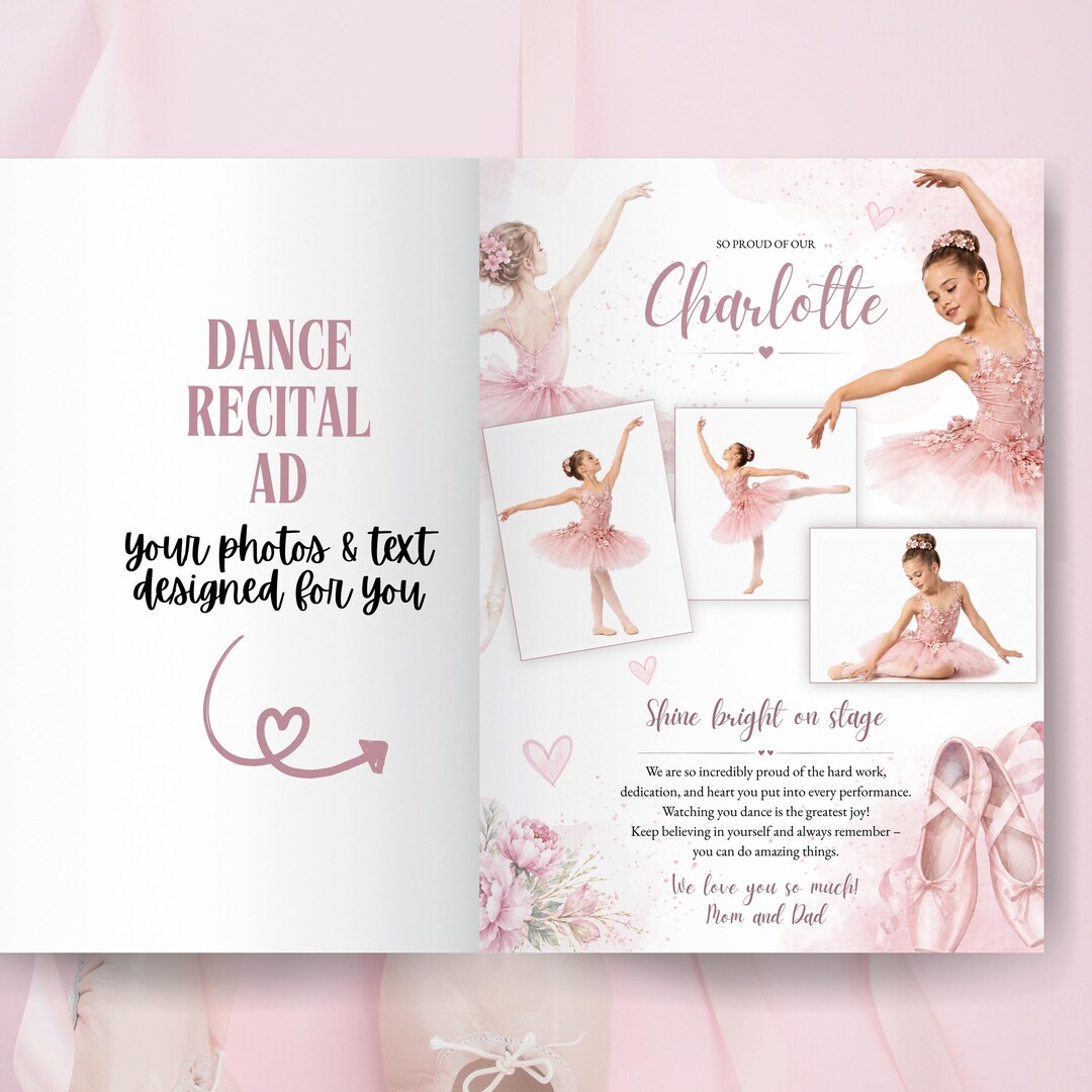 Blush Pink Ballet Recital Dance Program Ad Full Page | Yearbook Senior ...