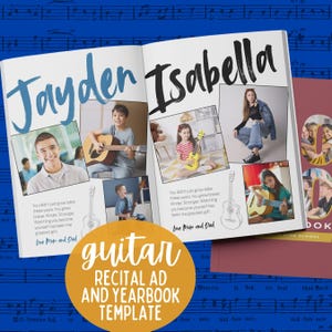 Annons för musikkonsertprogram, helsidesårbok, Canva-mall | Redigerbart fotokollage, gitarrhyllning, teaterreklam, Shout Out, PIT
