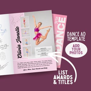 Competitive Dancer Full Page Dance Recital Program Ad Canva Template | Elegant Editable Dancer Tribute | FullPage Yearbook Photo Collage