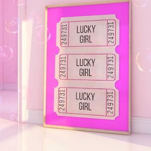 Fair Ticket Preppy Wand Kunst Digitaldruck Sofortdownload 3 Tickets Spruch WallArt | Dopamin Lucky Girl Printable Poster zum Aufhängen Rosa