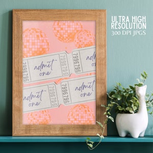 Diskokugel Preppy Wandkunst Sofortiger Digitaldruck Spiegelball WallArt | Script Disco Sofort Download druckbare Poster | Geben Sie One Ticket Art