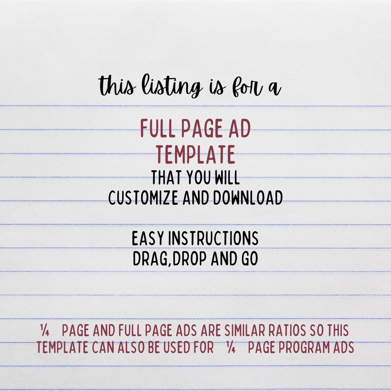 Simple Program Ads Dance Recital Program Ad, Full Page Canva Template | Fullpage Yearbook ...