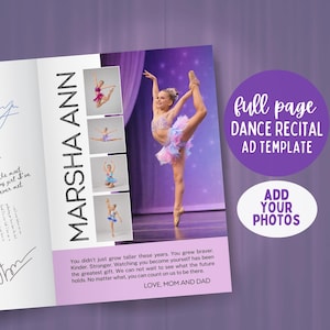 Annuncio per il programma del saggio di danza, modello Canva a pagina intera / Annuncio a pagina intera per l'annuario, Messaggio di ringraziamento per gli studenti dell'ultimo anno / Collage di foto ricordo / Tributo al talent show