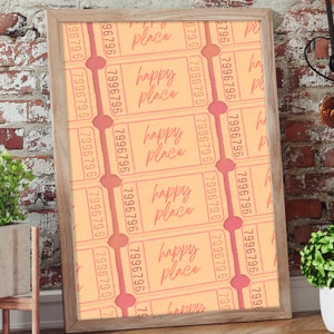 Fair Ticket Preppy Wand Kunst Digitaldruck Sofortdownload 3 Tickets Spruch WallArt | Dopamin Happy Place Poster zum Aufhängen Pfirsich
