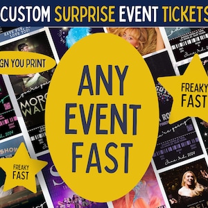 SCHNELL Last Minute Surprise Ticket Geschenk | Druckbare benutzerdefinierte Fake-Konzertkarten Geschenkkarten | Personalisierte Vertikale Scrapbook-Seite | Tix
