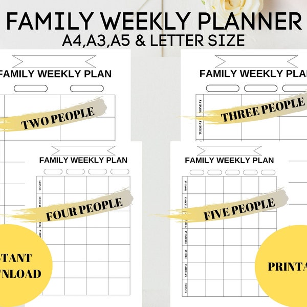Family Weekly Planner Printable, Family Schedule, Family Organizer, Family Calendar, Command Center, A4/A5/A3/Letter, Instant Download PDF