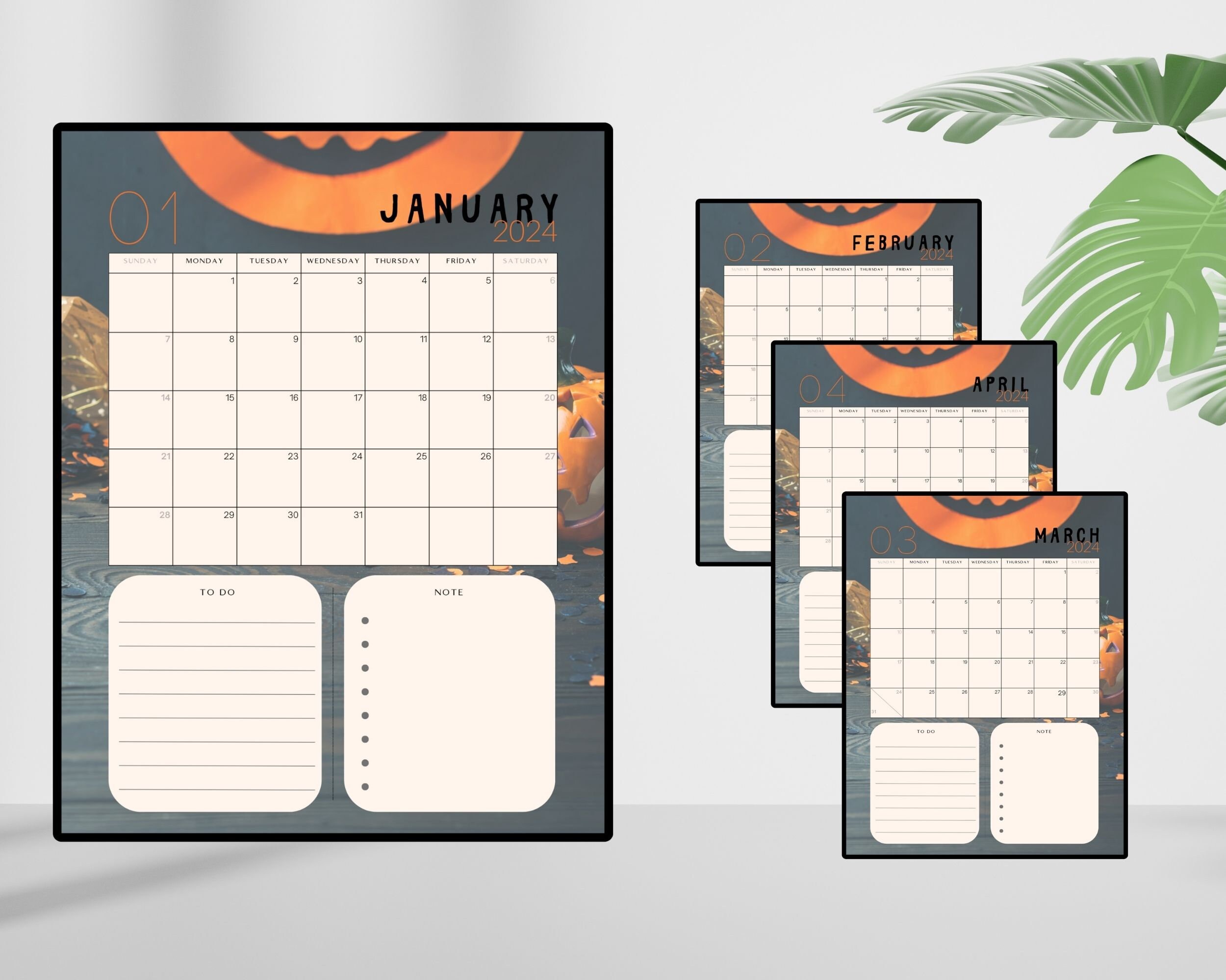 Halloween 2024 Calendar, Printable Watercolor Monthly Calendar 2024, A4