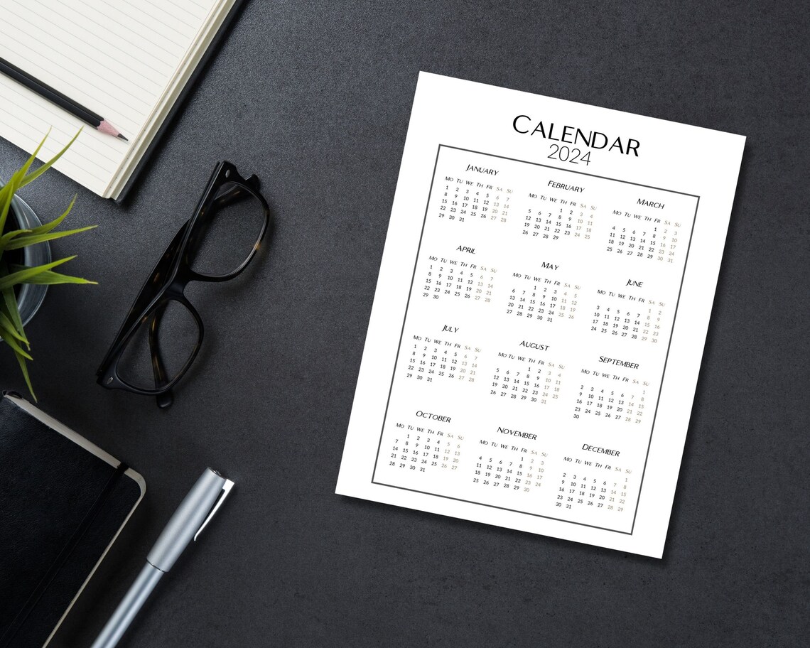 Minimalist 2024 Calendar Printable Monthly Calendar 2024 A4 - Etsy