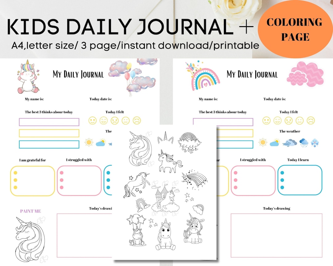 Kids Daily Journal Printable, Kids Diary Printable, Journal for Kids ...