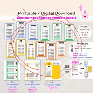 Monthly Savings Challenge Trackers & Cash Envelopes A6 Mini Savings Challenge Bundle A6 Budget Binder Savings Challenge Printable Insert PDf