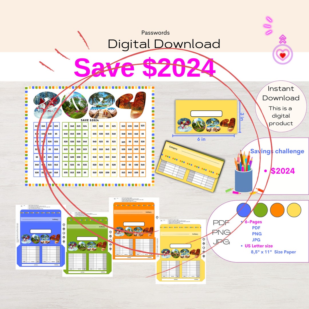 Save 2024 in Year 2024 Saving Challenge Cash Envelope Printable Saving ...