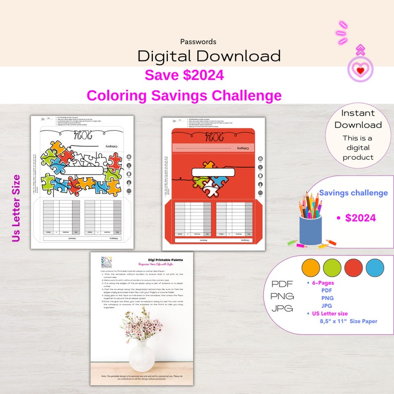 Save 2024 in Year 2024 Saving Challenge Cash Envelope Printable Saving