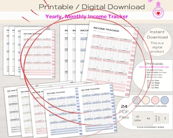 Yearly Income Budget Overview Paycheck Budget Printable Personal Budget Template Half Letter A5 US Letter A4 PDF Monthly Budget Tracker