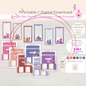 Printable Beauty Mini A6 Savings Challenges Cash Envelopes Budget Binder Savings Tracker Instant Digital Download PDF Monthly Savings Bundle