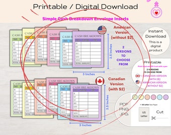Printable Cash Breakdown Slips: US & Canadian Teller Slips (Digital Download)