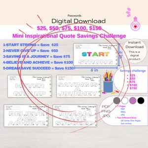 A6 Sized Mini Low Income Savings Challenge Trackers Monthly Quote Money Saving Challenge Bundle Savings Challenge Printable Sinking Funds