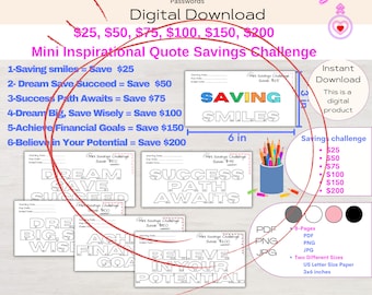 A6 Mini Savings Challenge Bundle: Inspirational Quotes (PDF)