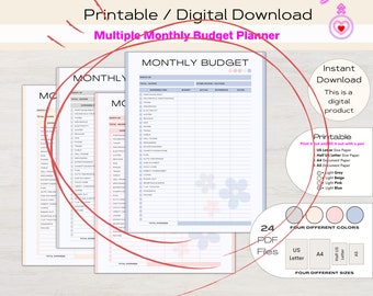 Planner di budget scaricabile Planner di budget mensile multiplo Pianificatore di budget con busta paga bisettimanale Planner di budget Tracker di budget in PDF stampabile