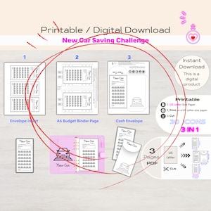 Budget Binder Insert | Savings Challenge | A6 Cash Envelope Car Savings Insert | Instant Download | Sinking Funds | New Car | Save Money