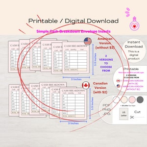 Printable American Canadian Cash Breakdown Slips Teller Slips Cash Budgeting Bank Slips Cash Withdrawal Slip Bank Teller Slip Cash Budgeting