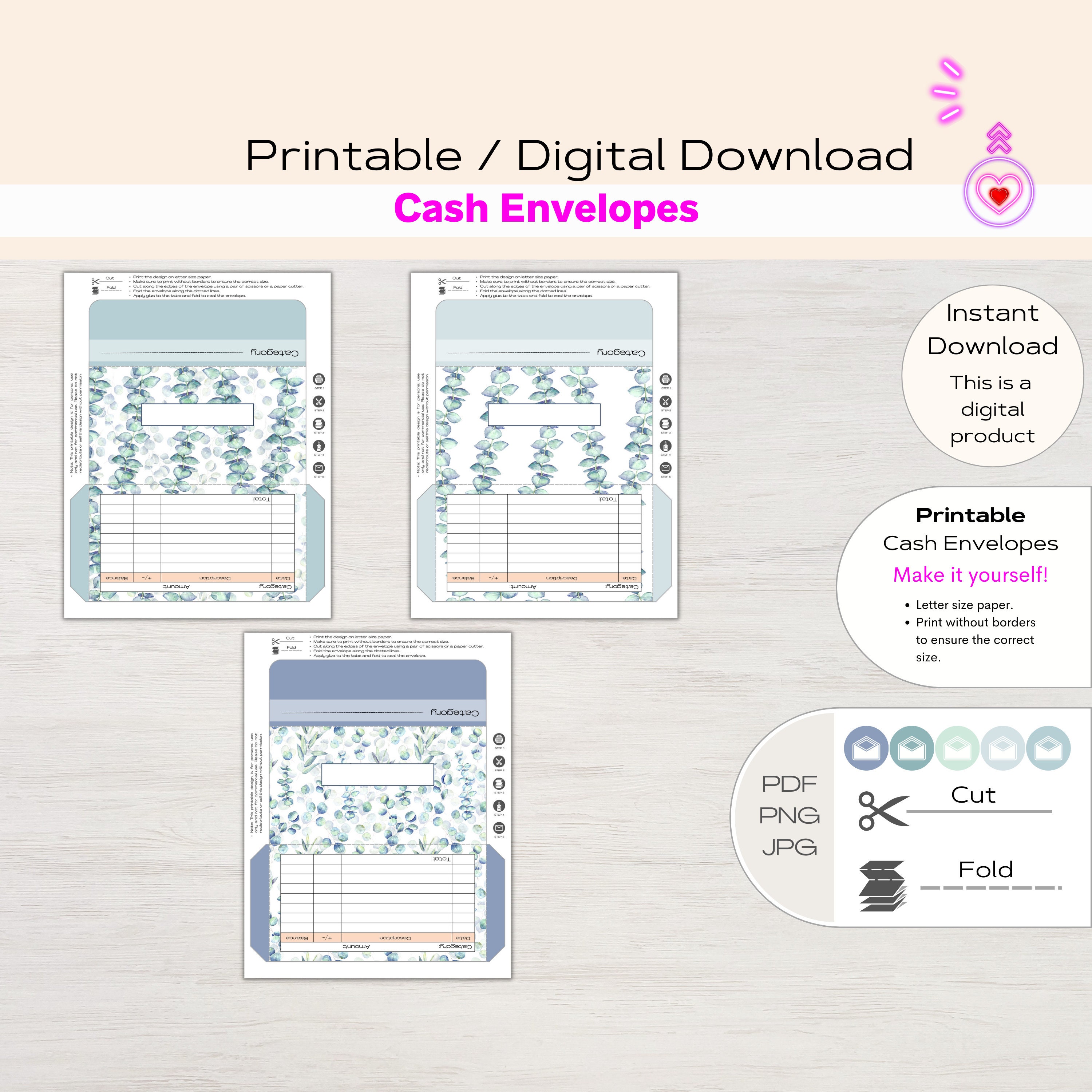 Cash Envelope System Printable Cash Envelopes With Transaction Tracker ...