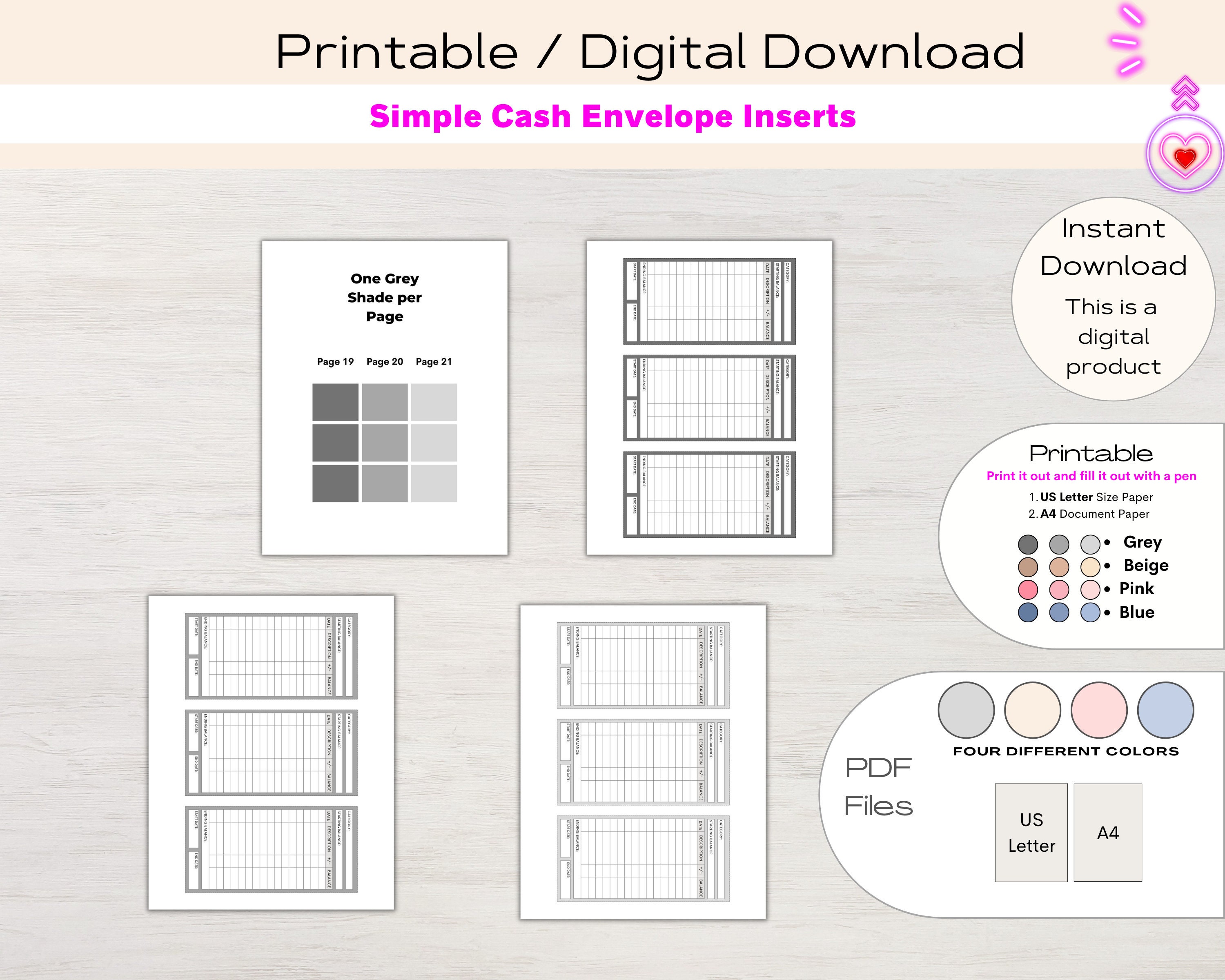Expense Tracker Cash Envelope Inserts Printable Cash Trackers Budgeting ...