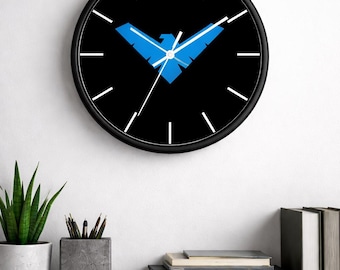 Nightwing Logo Wall Clock | DC Batman Fan Cosplay | Batman Cosplay | DC Comics Fan, Comic Book Merchandise | Gifts for Him