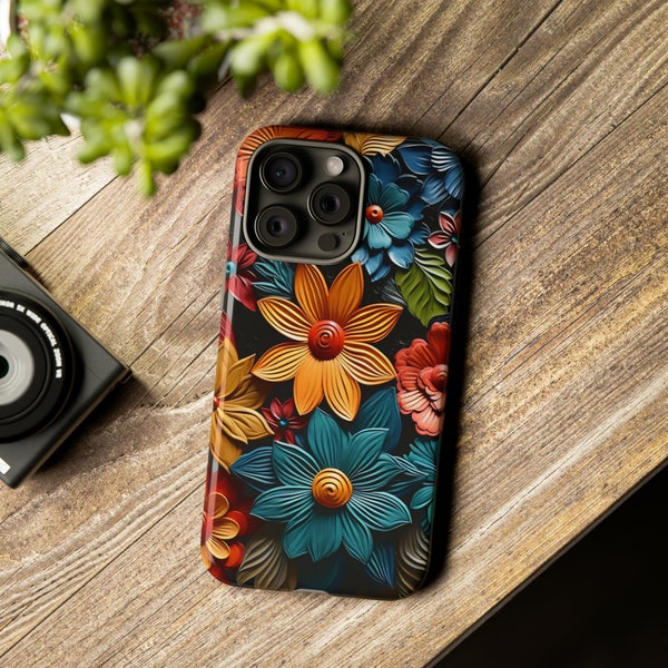 Colorful Floral Tough Phone Case for iPhone 15 14 Plus 13 Pro Max 12 Mini XR | Aesthetic Trendy Birthday Gift for him/Her | Mothers Day Gift