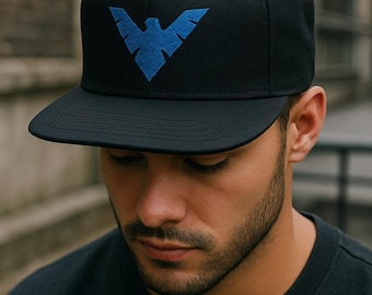 Nightwing Logo Hat | Embroidered Flat Bill Batman Snapback, Nightwing Embroidered Hat, Superhero Gift, DC Comics Fan, Gifts for Him