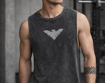 Nightwing Tank Top | Gotham Batman Logo Tank Top | Stonewash Sleeveless Tee, DC Comics Fan, Comic Book Merchandise, Gifts for Him, Spiderman