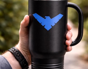 Nightwing Emblem Travel Mug | 40oz Insulated Tumbler, Batman Fan Cosplay | DC Comics, Comic Book Merchandise | Gifts for Him
