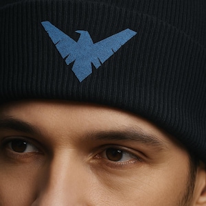 Nightwing Beanie, Embroidered Winter Hat, Superhero Gift, DC Comics Fan, Batman Merchandise, Cuffed Knit Cap, Gifts for Him, Batman