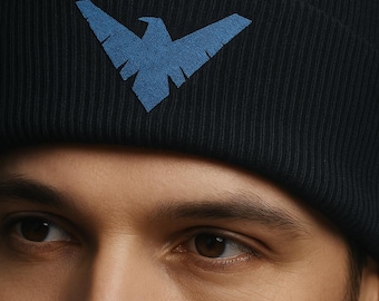 Nightwing Beanie, Embroidered Winter Hat, Superhero Gift, DC Comics Fan, Batman Merchandise, Cuffed Knit Cap, Gifts for Him, Batman