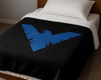 Pluszowy koc Nightwing | Miękki, ręcznie robiony koc z motywem superbohatera Batmana | Fani komiksów DC, gadżety komiksowe | Prezenty dla niego | Spiderman