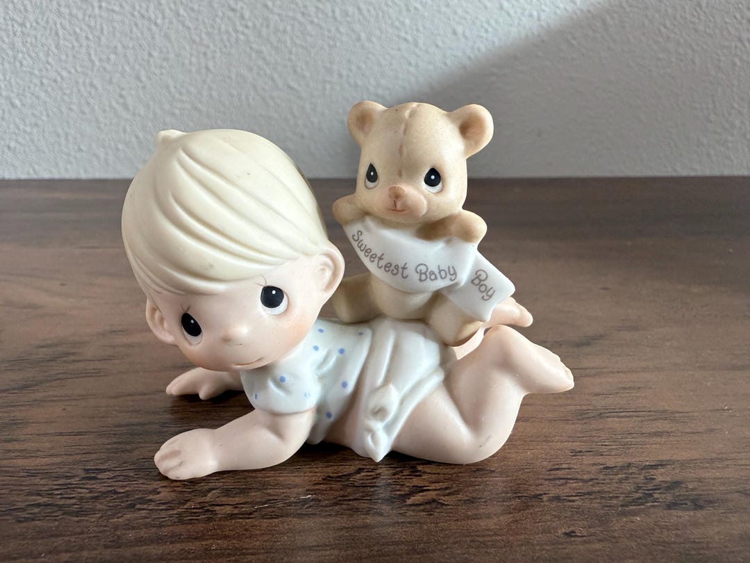 Precious Moments Figurine Sweetest Baby Boy & Teddy Bear, PM ...