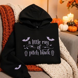 Embroidered Gothic Sweatshirt: Pitch Black Humor, Purple Bats