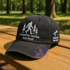 Embroidered Sasquatch Hat – Bigfoot Washed Baseball Cap for Men, Adventure Dad Hat, Cryptid Gift Idea