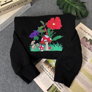Embroidered Mushroom Wildflower Shirt – Cottagecore Botanical Tee, Embroidered Sweatshirt