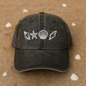 Seashell Starfish Embroidered Dad Hat - Nautical Beach Cap