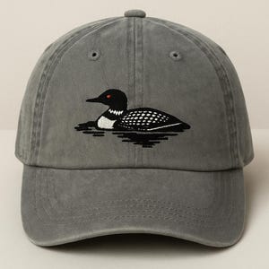 Loon Bird Embroidered Hat - Washed Black Cap - Nature Wildlife Baseball Hat - Lake Life Outdoors Gift