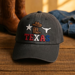 Texas Embroidered Hat Black Dad Cap Cowboy Boots Hat Star Longhorn Western Baseball Cap Adjustable Gift