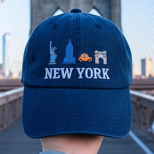 Embroidered New York Dad Hat: Statue of Liberty, Taxi - NYC Souvenir