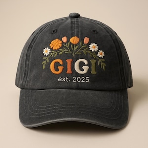 Floral Embroidered Gigi Est. 2025 Hat: New Grandma Gift
