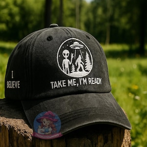 Embroidered Sasquatch Hat – Bigfoot Washed Baseball Cap for Men, Adventure Dad Hat, Cryptid Gift Idea