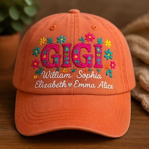Custom Floral Embroidered Gigi Hat: Personalized Grandma Gift