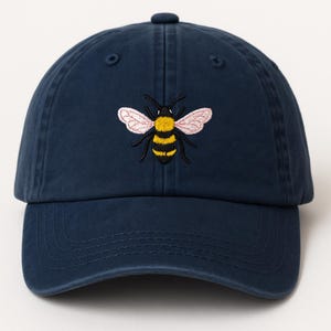 Embroidered Bee Hat, Navy Dad Cap Bumblebee Gift for Nature Lovers